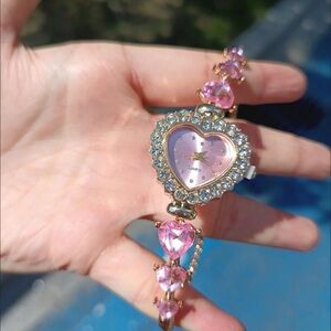 Pink Heart Shaped Rhinestone Watch Bracelet